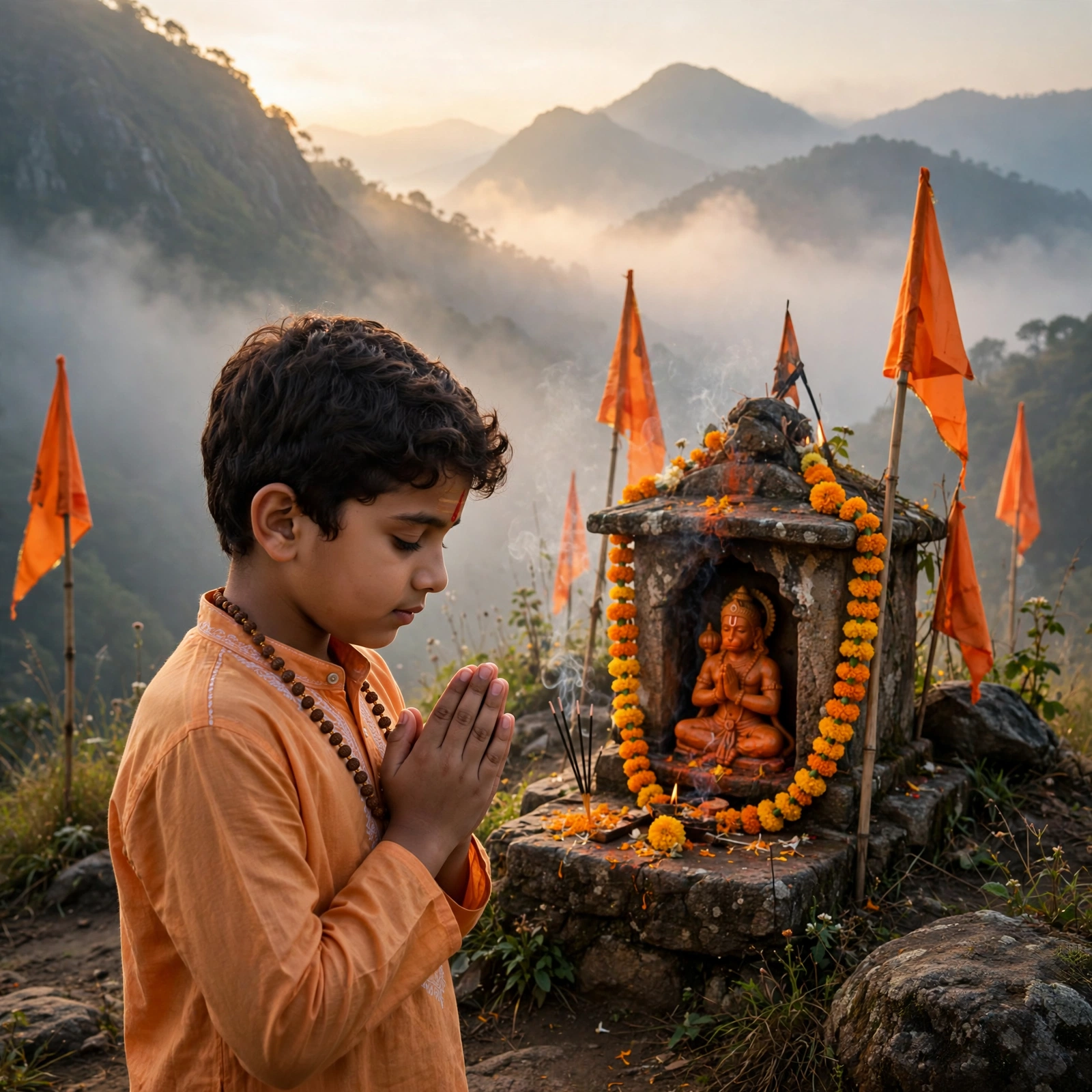 Hanuman Janmotsav Mountain Blessing Boy Prompt