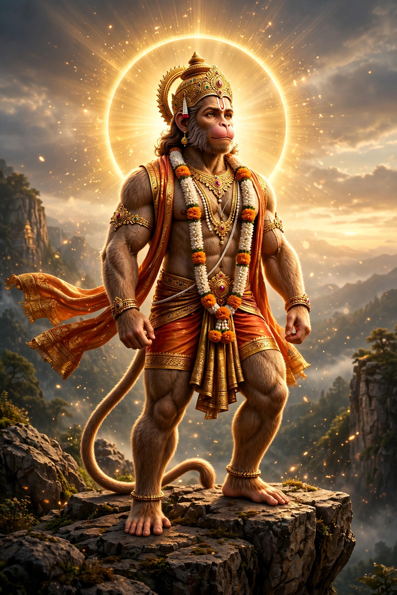 Hanumanji Golden Halo 3D Photo Prompt