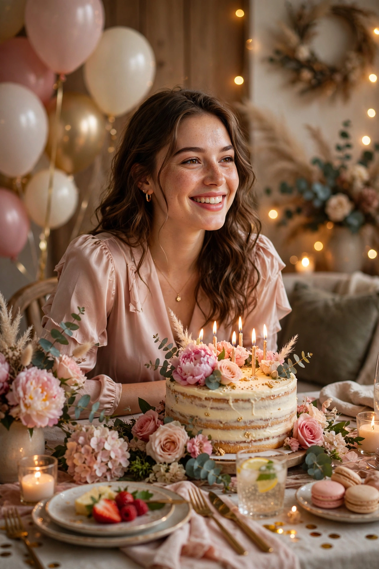 Happy Birthday Woman at Decorated Table