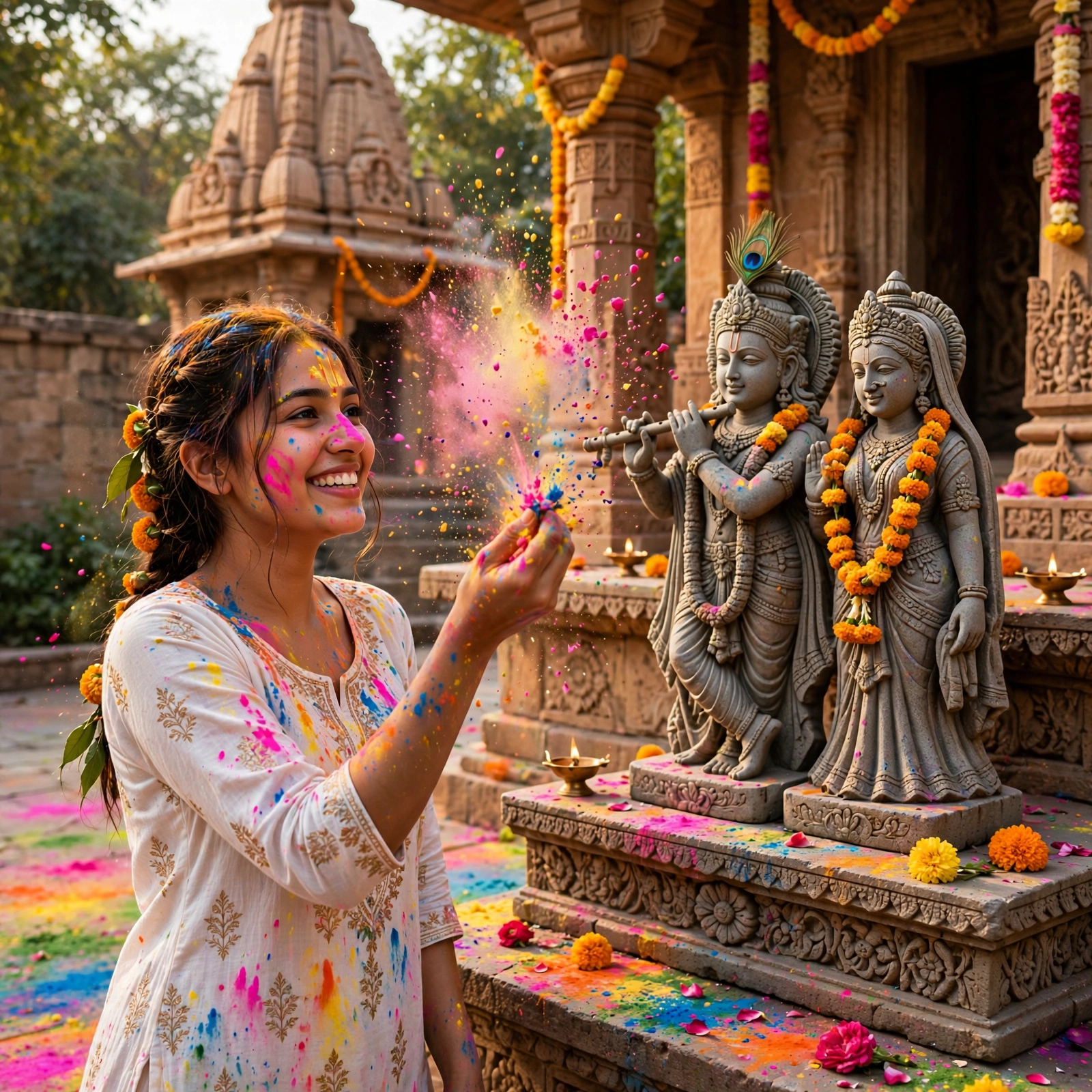 Holi Girl With Krishna Radha Prompt
