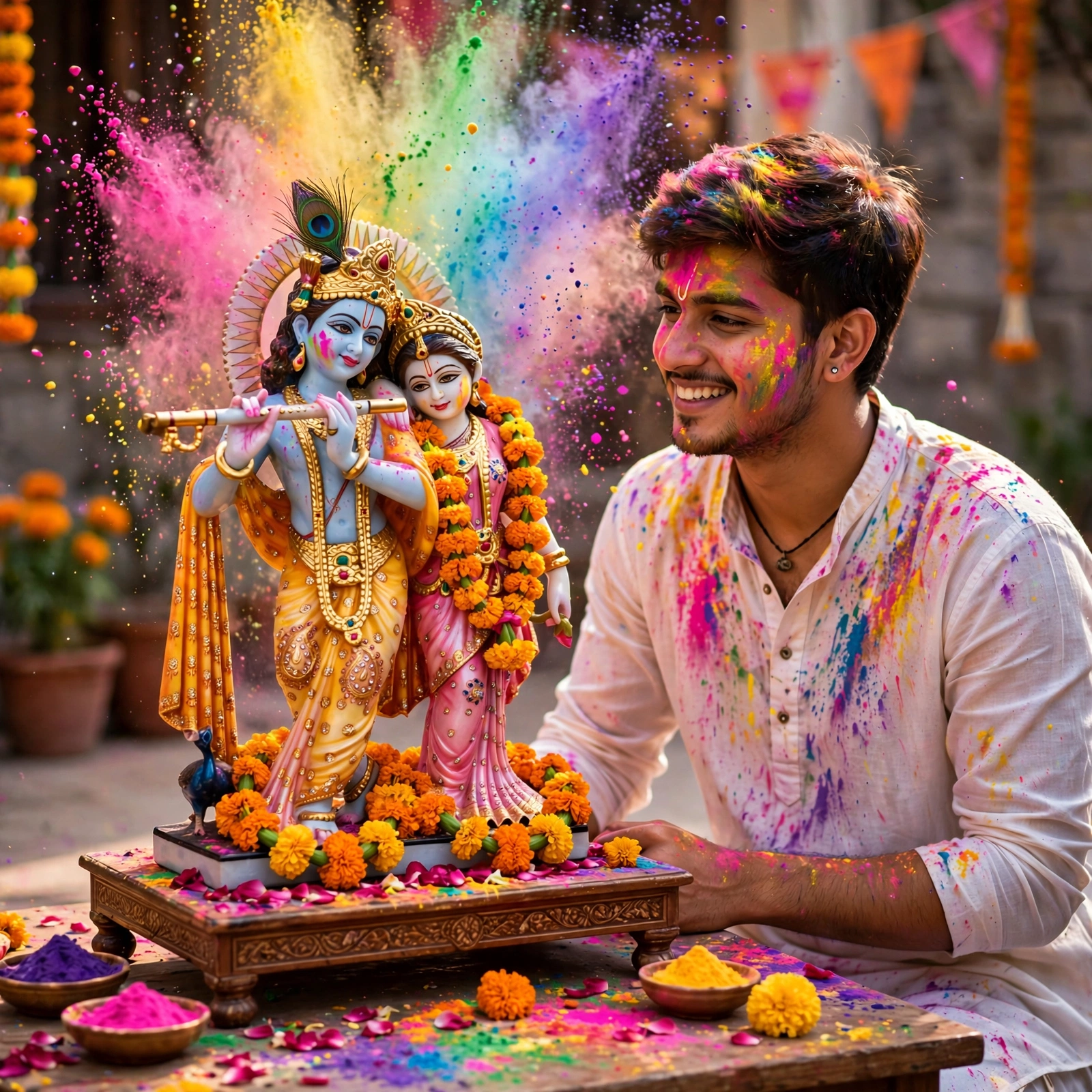 Holi with Krishna and Radha
