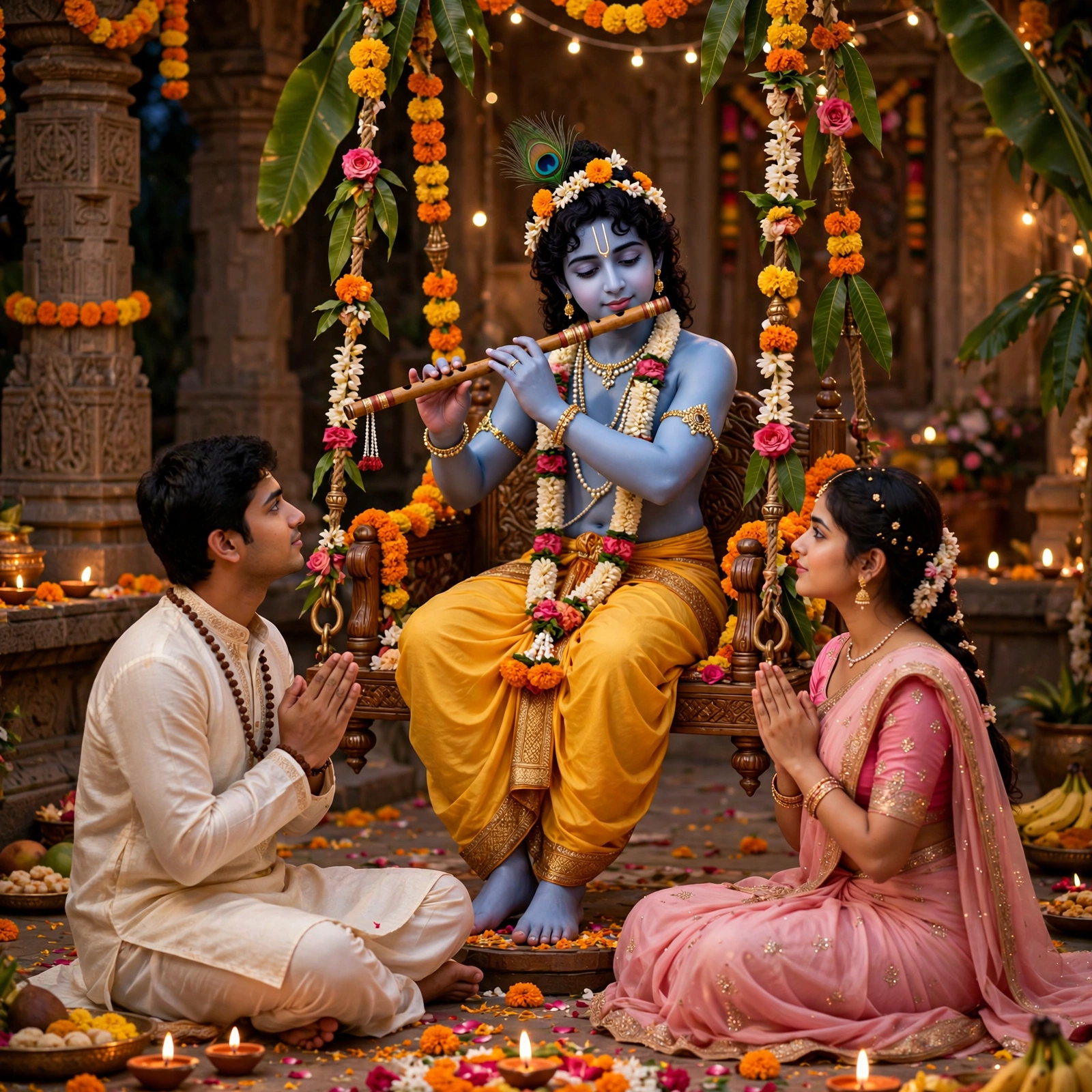 Janmashtami 3D Krishna Swing Couple Prompt