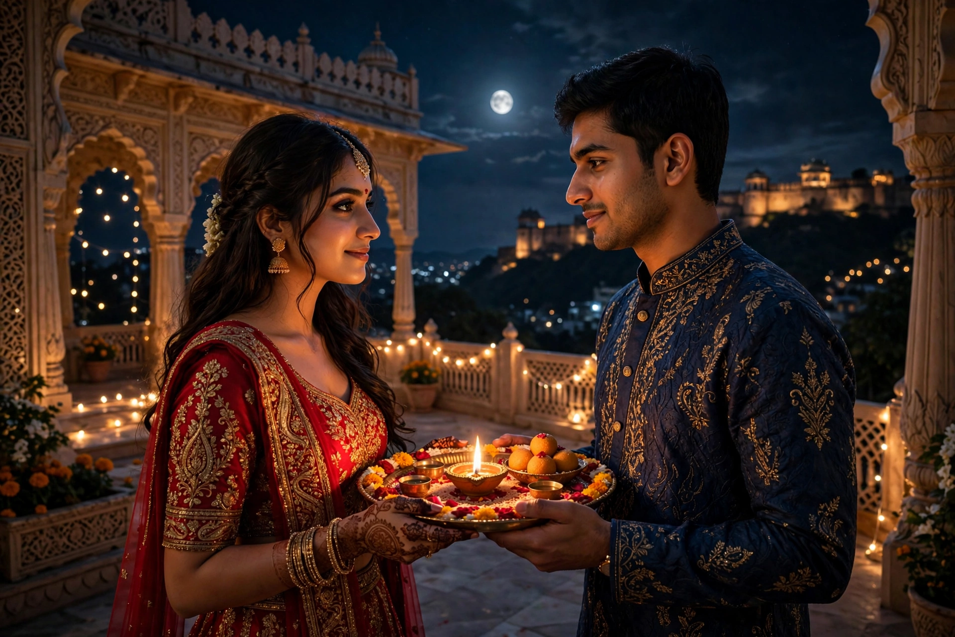 Karva Chauth Royal Terrace Couple Prompt