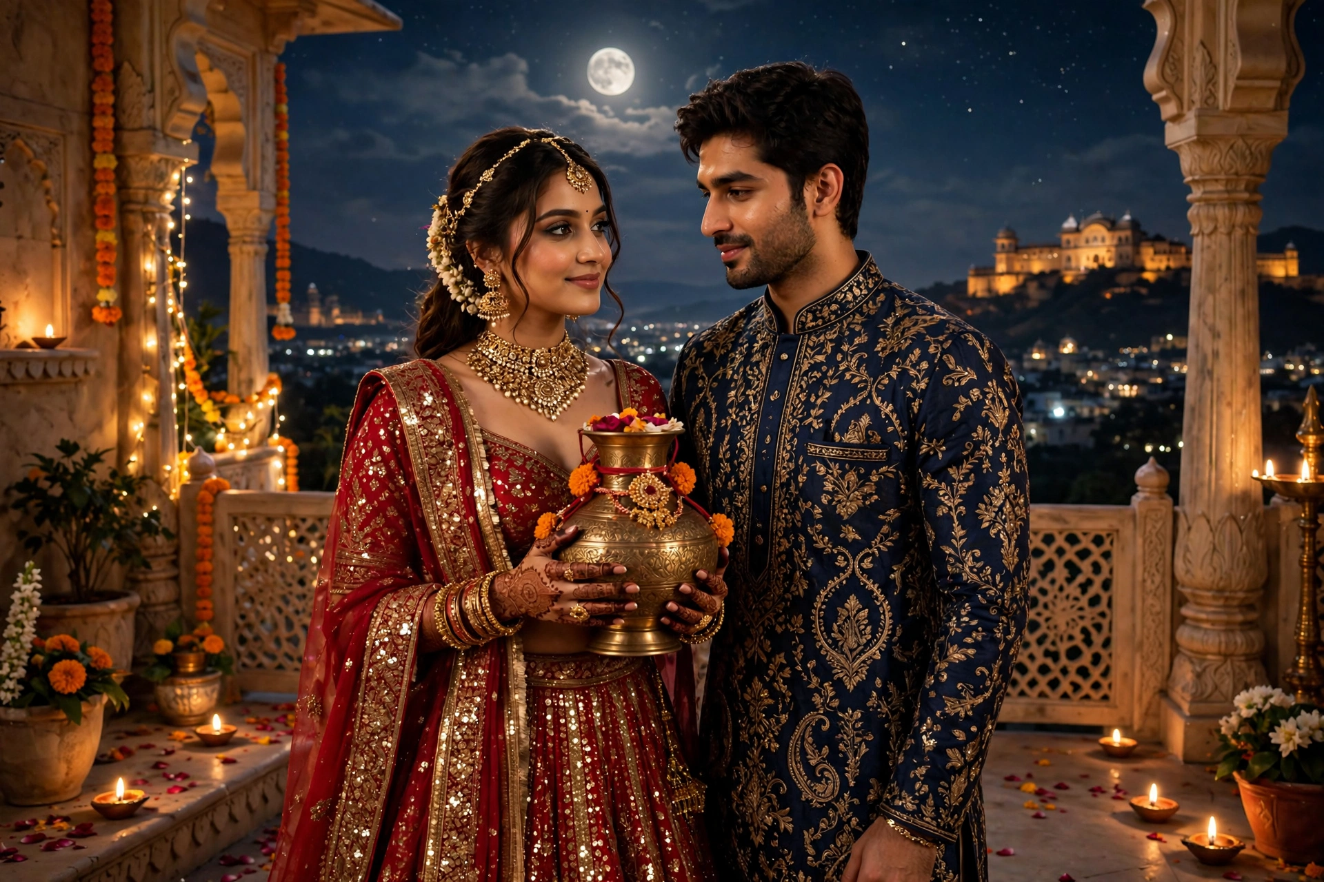 Karwa Chauth Lota Ritual Portrait