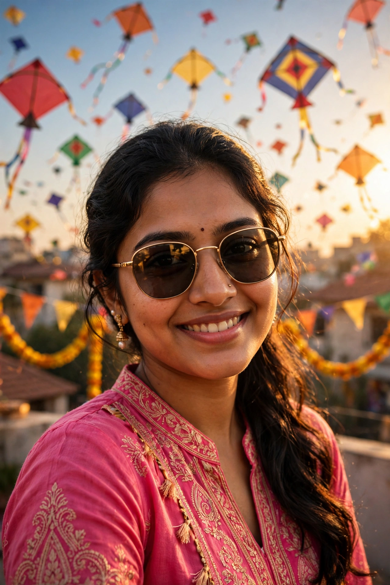 Makar Sankranti Girl with Yellow Kite