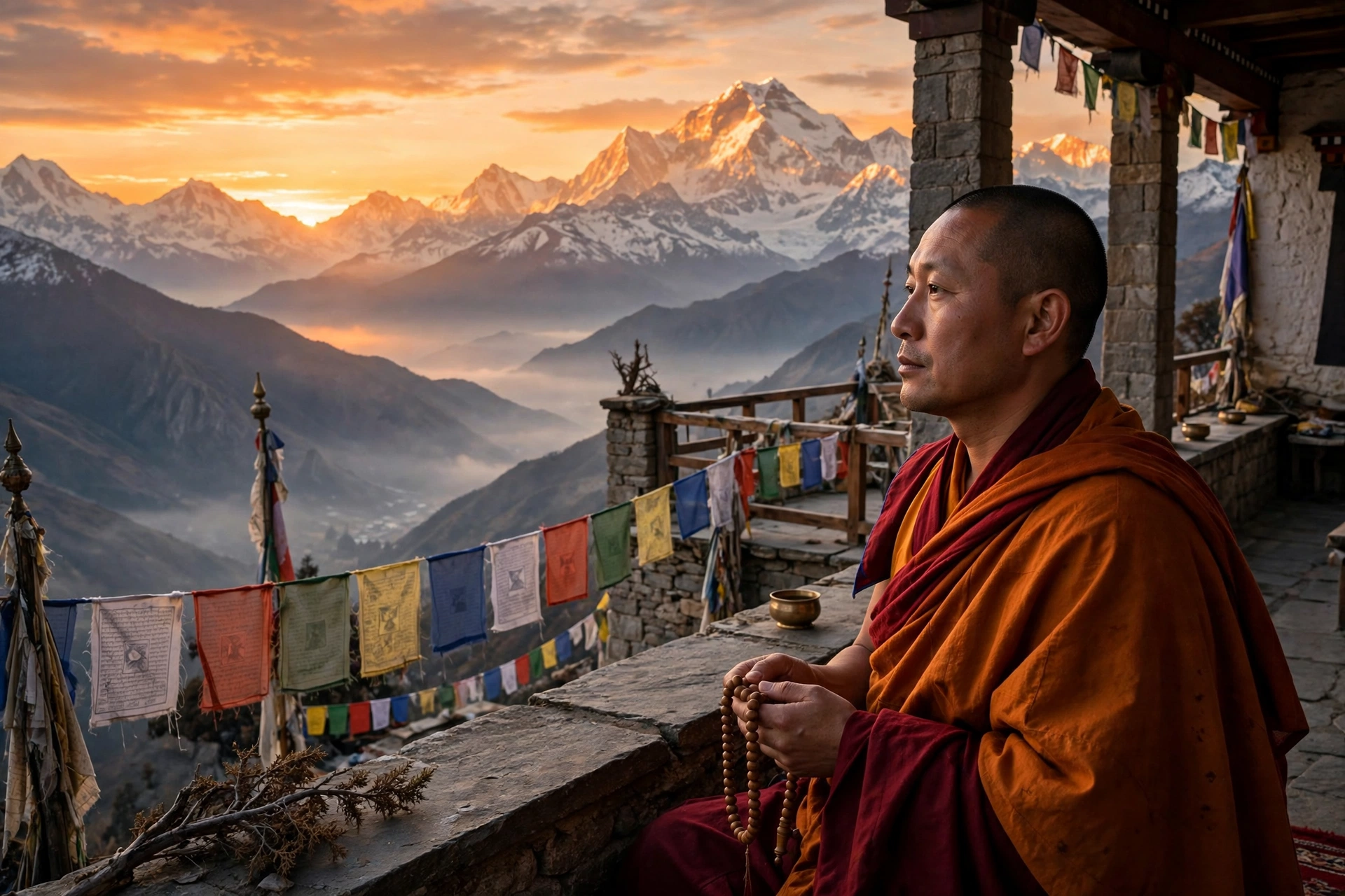 Man Monk Himalaya Sunrise