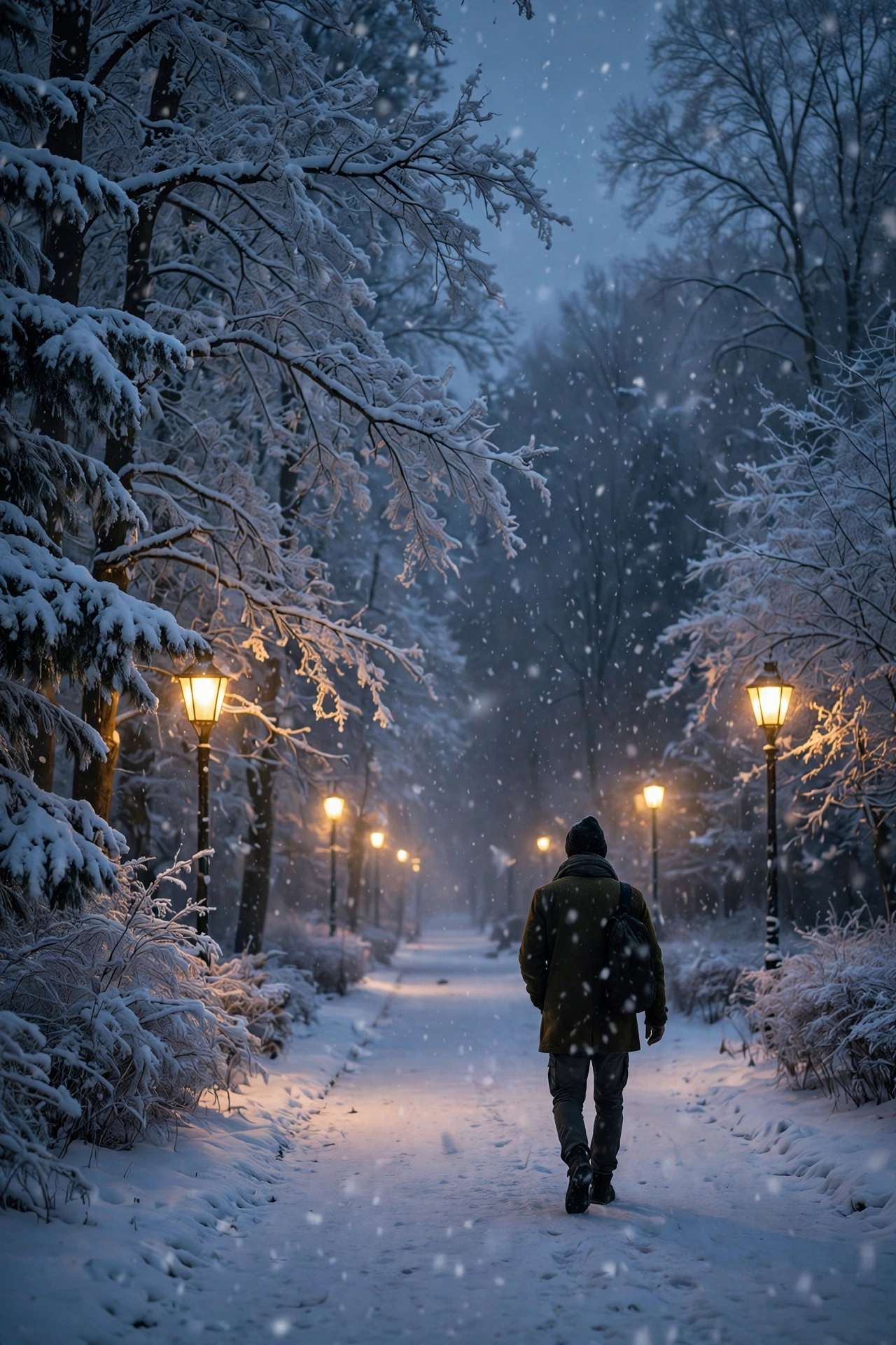 Man Snowfall Walk