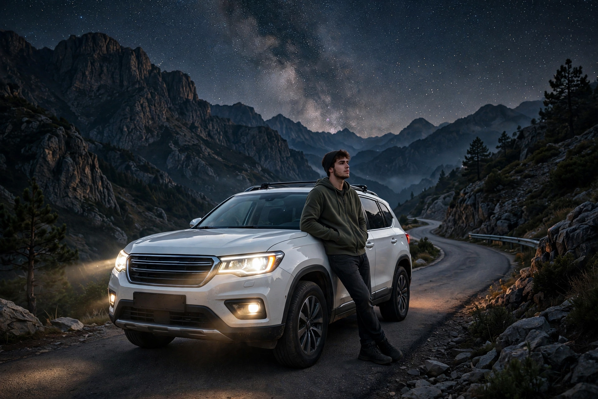 Mountain Night SUV Scene