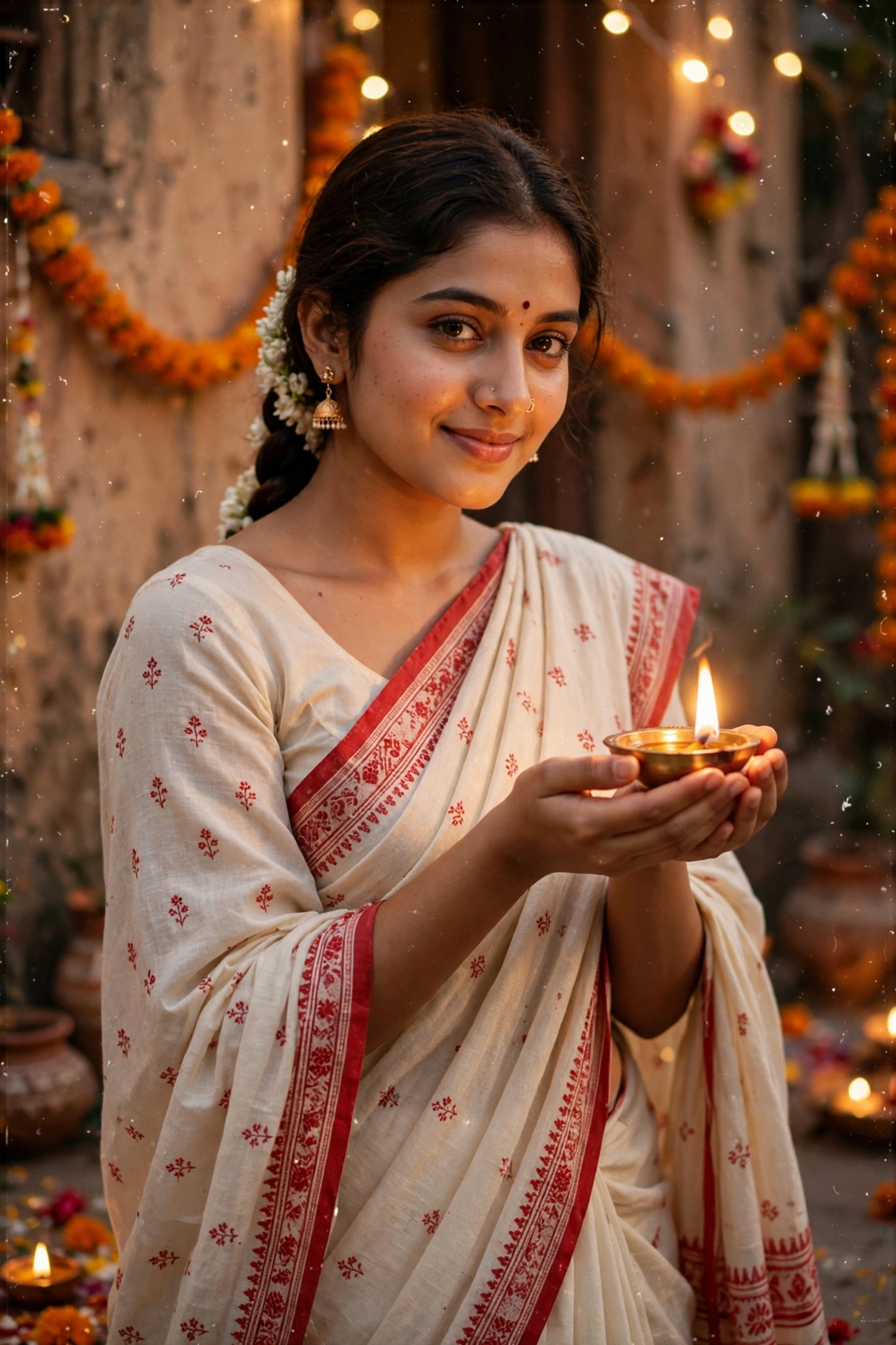 Navratri Retro Saree with Diya