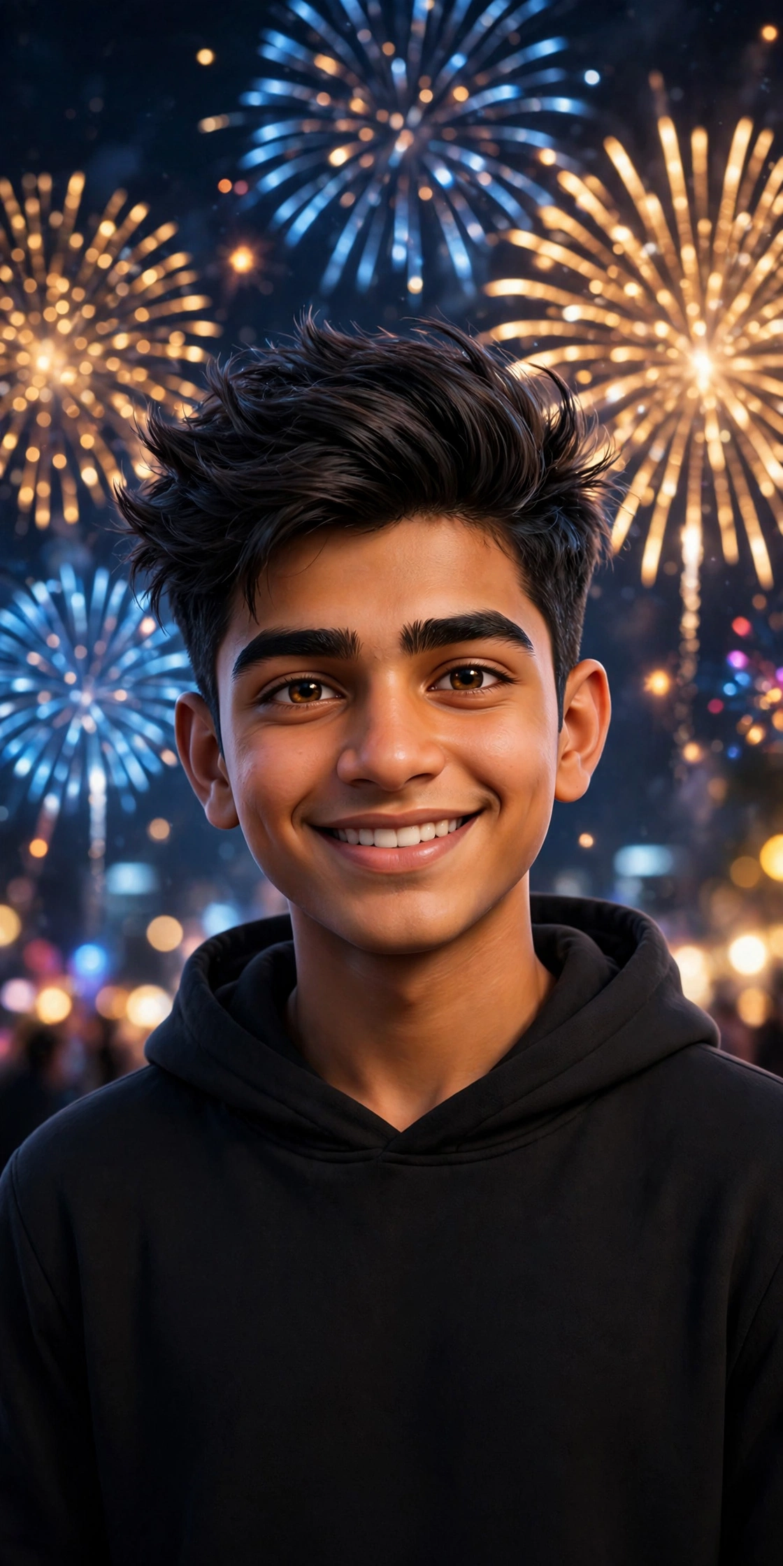 New Year 2025 3D Fireworks Boy Prompt