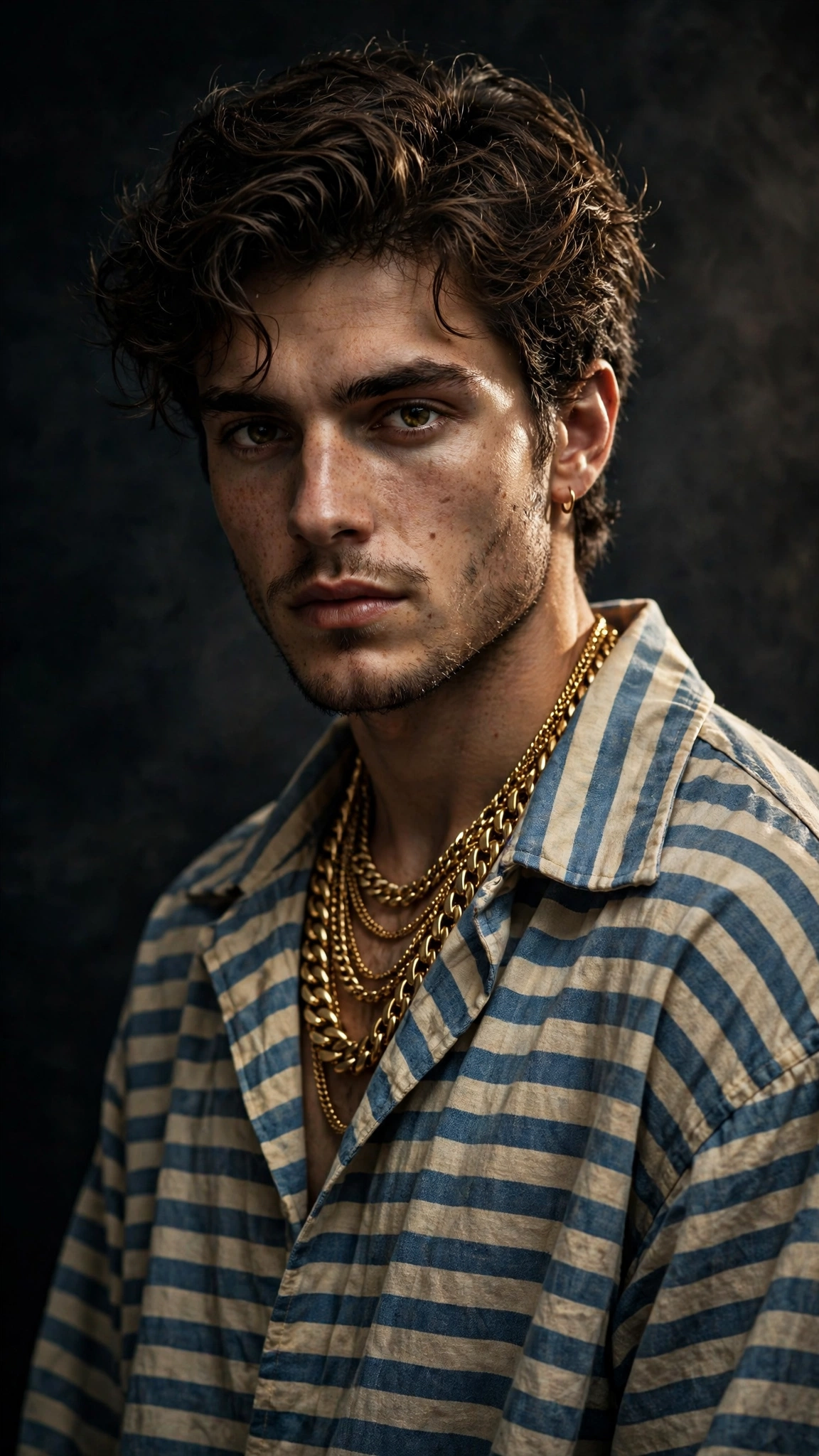 New Year Vintage Striped Shirt Portrait