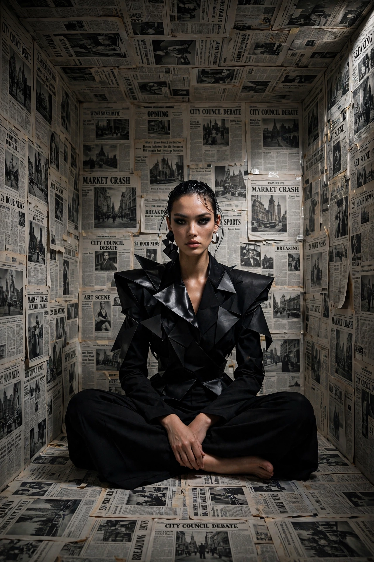 Newspaper Room High-Fashion Portrait