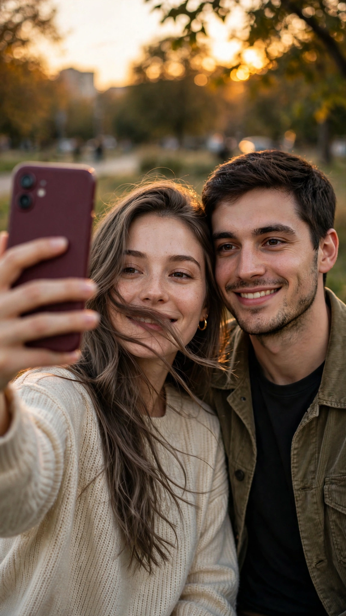 Outdoor Golden-Hour Couple Selfie