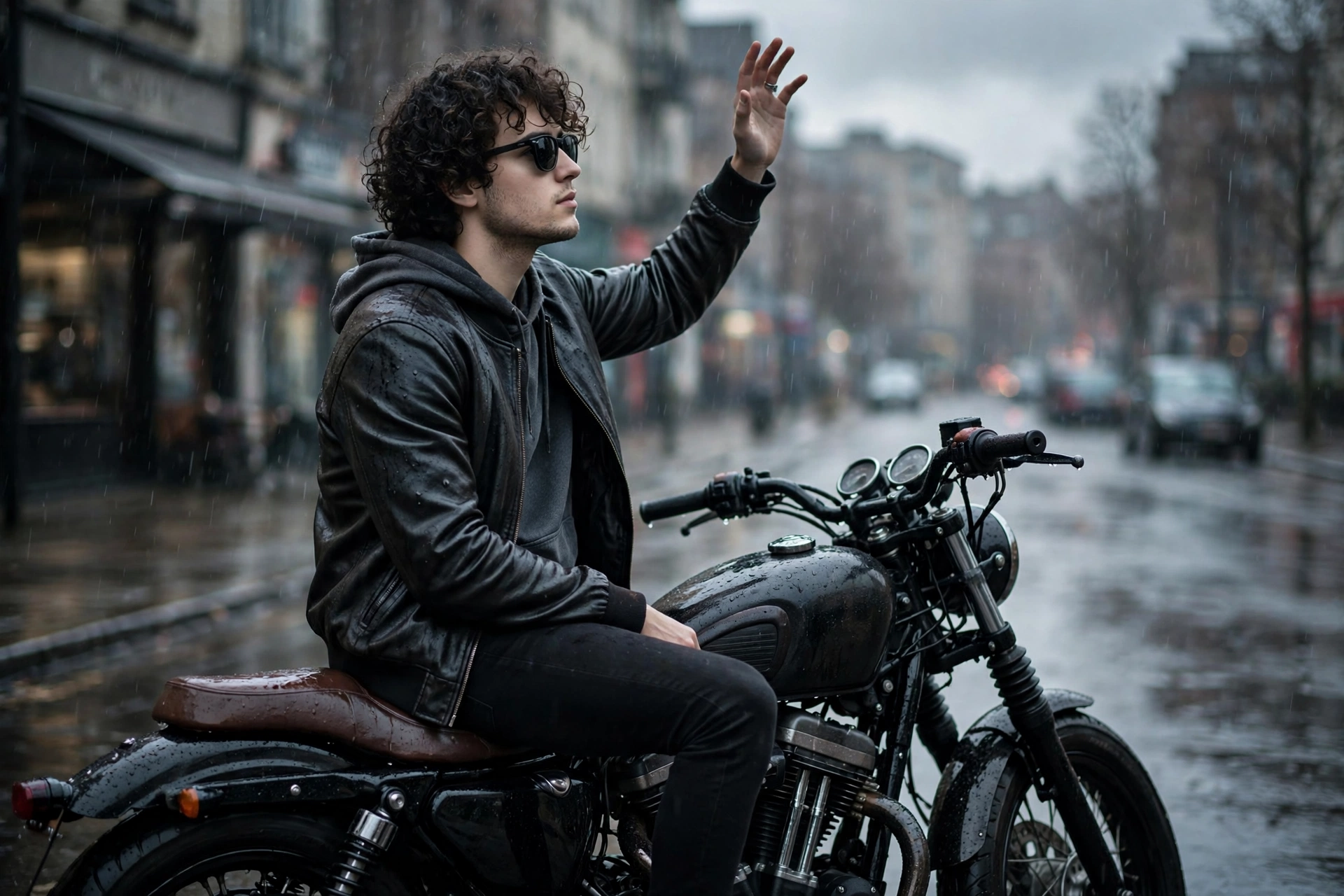 Rainy Retro Motorcycle Portrait