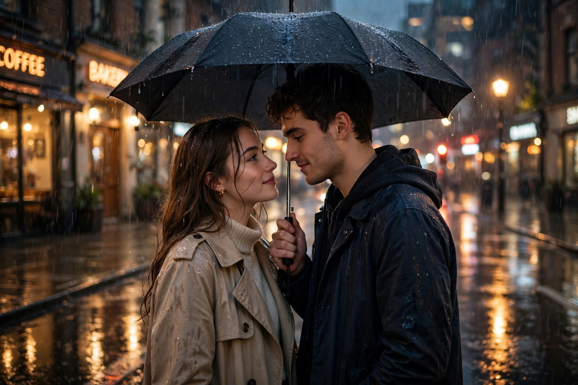 Rainy Young Couple Romance