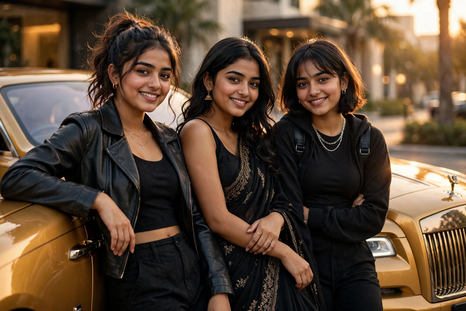 Three Girl Friends by Luxury Car