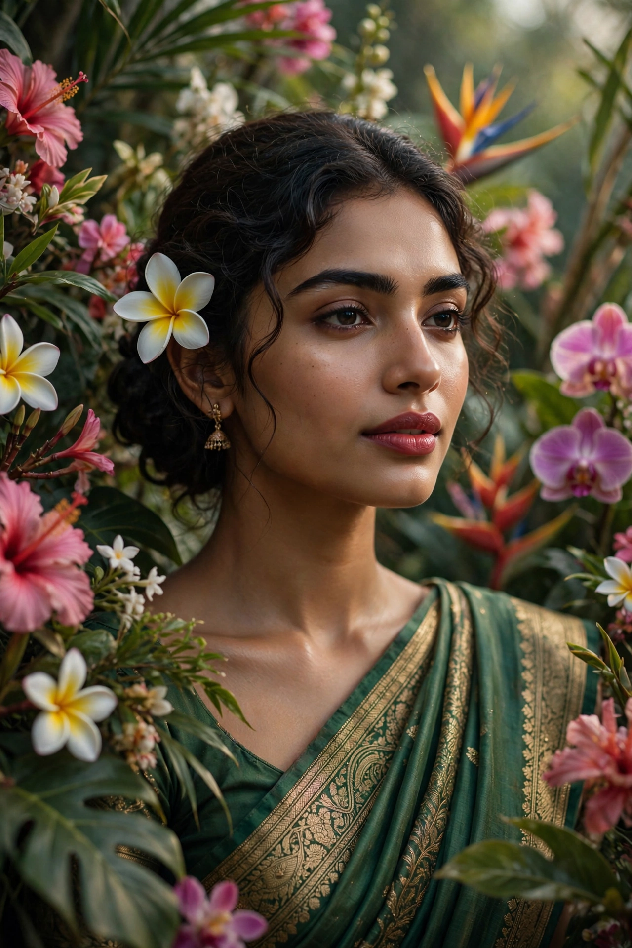 Tropical Flower Saree Portrait