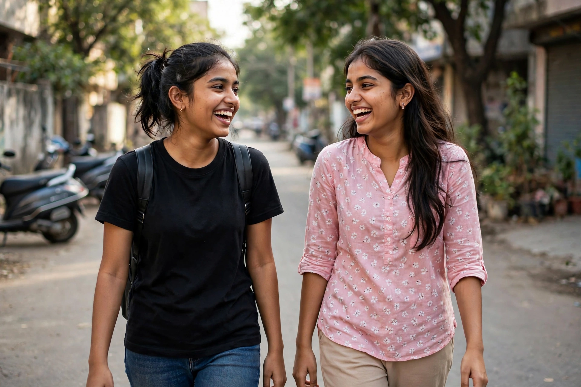 Two Friends Walking Portrait