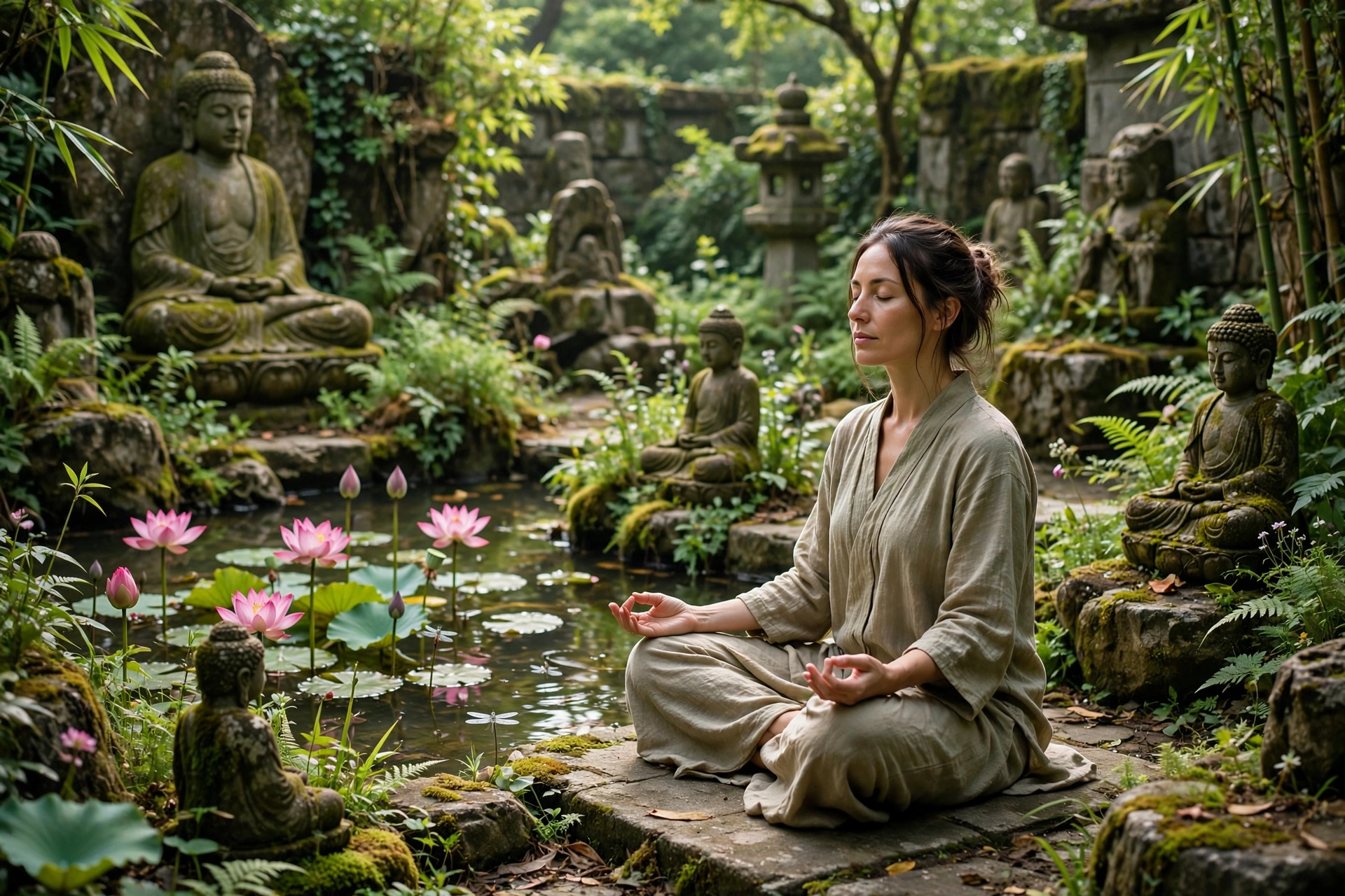 Woman Buddha Garden Peace