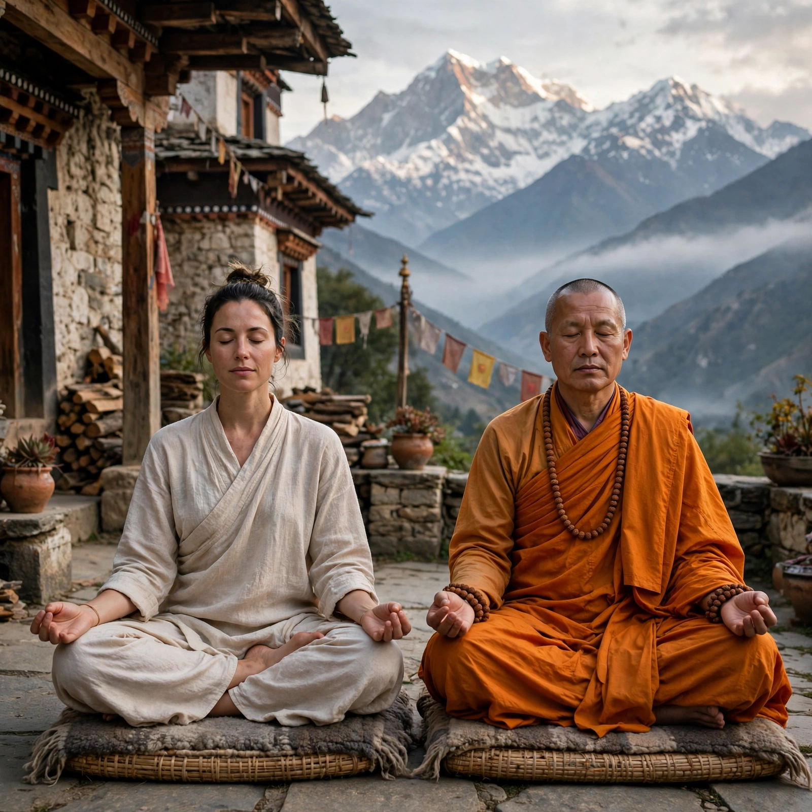 Woman Meditating Monk