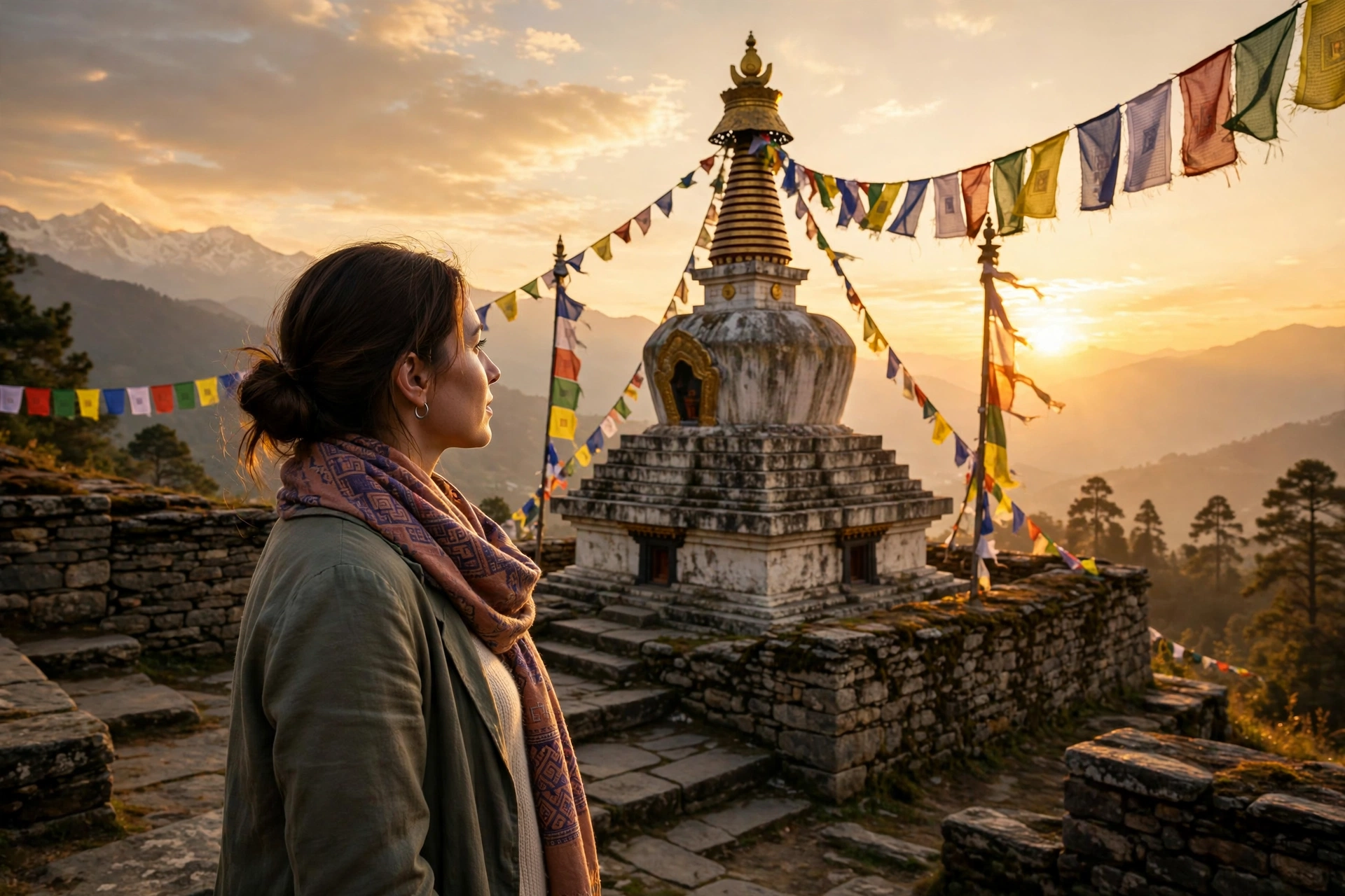 Woman Stupa Sunset
